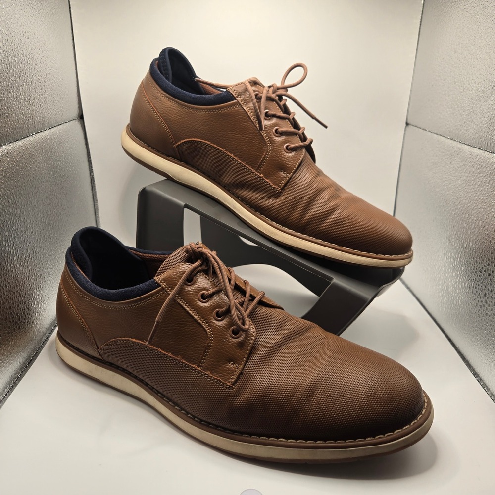 Aldo Men's Size 12 Brown Casual Dress Sneakers Lace Up Cognac Navy Accent Shoes